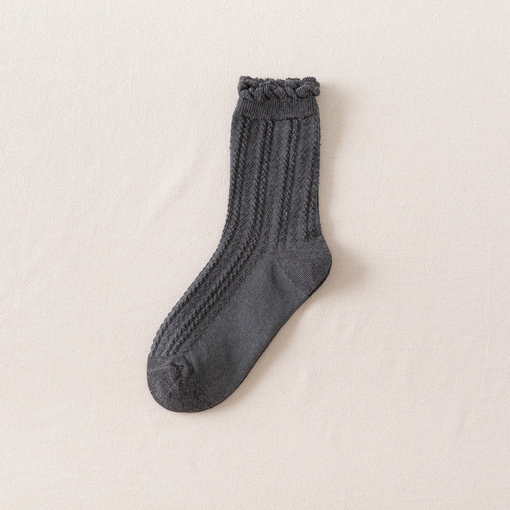 Ribbed Ruffle Socks Plain Twist Patterned Casual Cotton Socks Wholesale